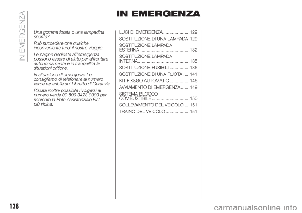 FIAT DOBLO COMBI 2018 Libretto Uso Manutenzione (in Italian) IN EMERGENZA
Una gomma forata o una lampadina
spenta?
Può succedere che qualche
inconveniente turbi il nostro viaggio.
Le pagine dedicate all'emergenza
possono essere di aiuto per affrontare
auto FIAT DOBLO COMBI 2018 Libretto Uso Manutenzione (in Italian) IN EMERGENZA
Una gomma forata o una lampadina
spenta?
Può succedere che qualche
inconveniente turbi il nostro viaggio.
Le pagine dedicate all'emergenza
possono essere di aiuto per affrontare
auto