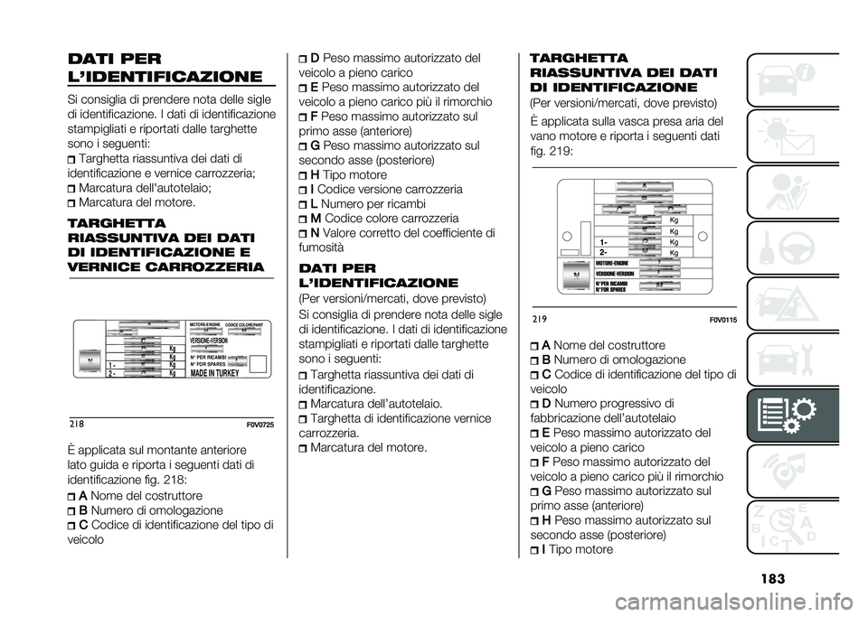 FIAT DOBLO COMBI 2020  Libretto Uso Manutenzione (in Italian) ������� ���
��-����
���������	�
�
�"� ���������	 �� �������� ���
�	 ����� �����
�� �����
�����	������ �: ��	�
� �� �����
�