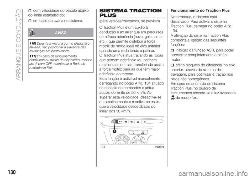 FIAT DOBLO COMBI 2018 Manual de Uso e Manutenção (in Portuguese) com velocidade do veículo abaixo
do limite estabelecido;
em caso de avaria no sistema.
AVISO
110)Durante a marcha com o dispositivo
ativado, não posicionar a alavanca das
mudanças em ponto-morto.
1 FIAT DOBLO COMBI 2018 Manual de Uso e Manutenção (in Portuguese) com velocidade do veículo abaixo
do limite estabelecido;
em caso de avaria no sistema.
AVISO
110)Durante a marcha com o dispositivo
ativado, não posicionar a alavanca das
mudanças em ponto-morto.
1