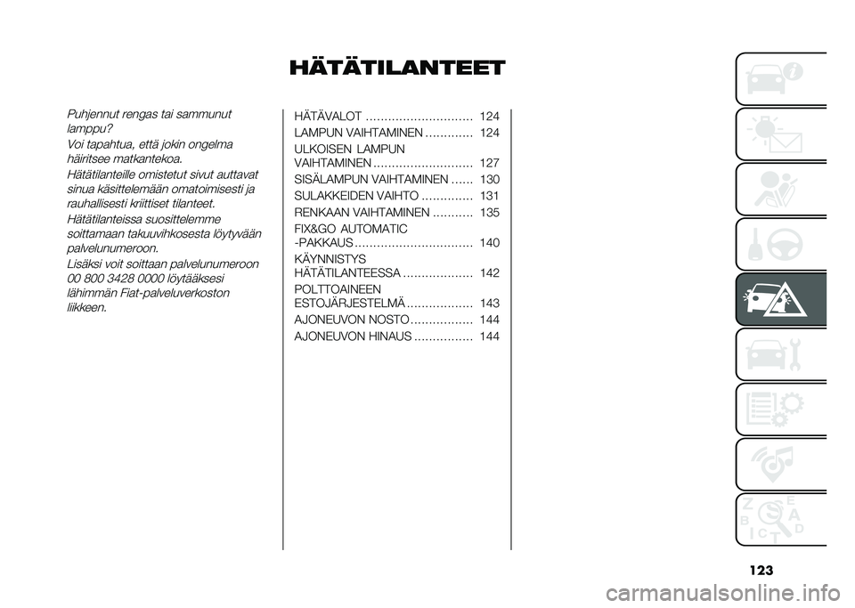 FIAT DOBLO COMBI 2020  Käyttö- ja huolto-ohjekirja (in in Finnish) ���
��������
������1���	����� ����5�
� ��
� ��
������
��
�����Y
�3�� ��
��
����
� ���� �	���� ���5����
��������� ��
���
����
