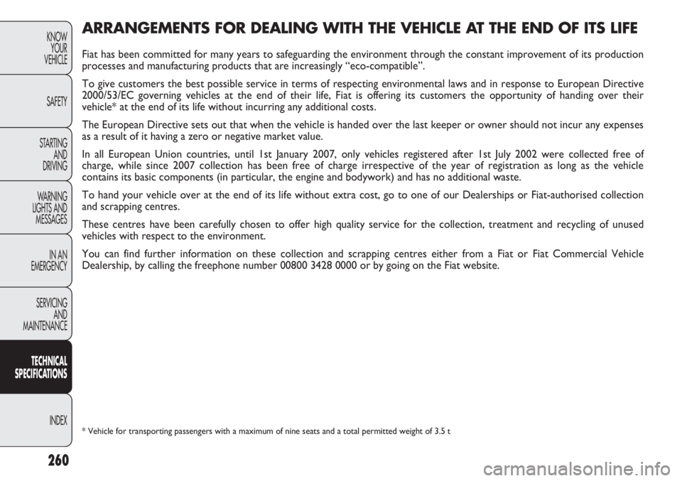 FIAT DOBLO COMBI 2012 Owner handbook (in English) ARRANGEMENTS F OR DEALING WITH THE VEHIC LE AT THE EN D OF ITS LIFE
Fiat has been committed for many years to safeguarding the environment t\
hrough the constant improvement of its production
proces FIAT DOBLO COMBI 2012 Owner handbook (in English) ARRANGEMENTS F OR DEALING WITH THE VEHIC LE AT THE EN D OF ITS LIFE
Fiat has been committed for many years to safeguarding the environment t\
hrough the constant improvement of its production
proces