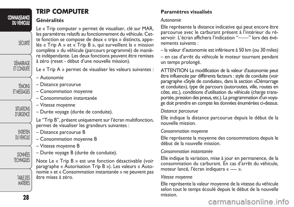FIAT DOBLO COMBI 2012 Notice dentretien (in French) 28
CONNAISSANCEDU VÉHICULE
SÉCURITÉ
DÉMARRAGE
ET CONDUITE
TÉMOINS
ET MESSAGES
SITUATIONS
D’URGENCE
ENTRETIEN
DU VÉHICULE
DONNÉES
TECHNIQUES
TABLE DESMATIÈRES
Paramètres visualisés
Autonomi FIAT DOBLO COMBI 2012 Notice dentretien (in French) 28
CONNAISSANCEDU VÉHICULE
SÉCURITÉ
DÉMARRAGE
ET CONDUITE
TÉMOINS
ET MESSAGES
SITUATIONS
D’URGENCE
ENTRETIEN
DU VÉHICULE
DONNÉES
TECHNIQUES
TABLE DESMATIÈRES
Paramètres visualisés
Autonomi