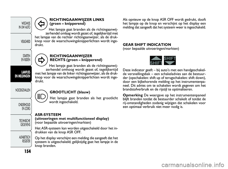 FIAT DOBLO COMBI 2010 Instructieboek (in Dutch) RICHTINGAANWIJZER
RECHTS (groen – knipperend)
Het lampje gaat branden als de richtingaanwij-
zerhendel omhoog wordt gezet of, tegelijkertijd
met het lampje van de linker richtingaanwijzer, als de d FIAT DOBLO COMBI 2010 Instructieboek (in Dutch) RICHTINGAANWIJZER
RECHTS (groen – knipperend)
Het lampje gaat branden als de richtingaanwij-
zerhendel omhoog wordt gezet of, tegelijkertijd
met het lampje van de linker richtingaanwijzer, als de d