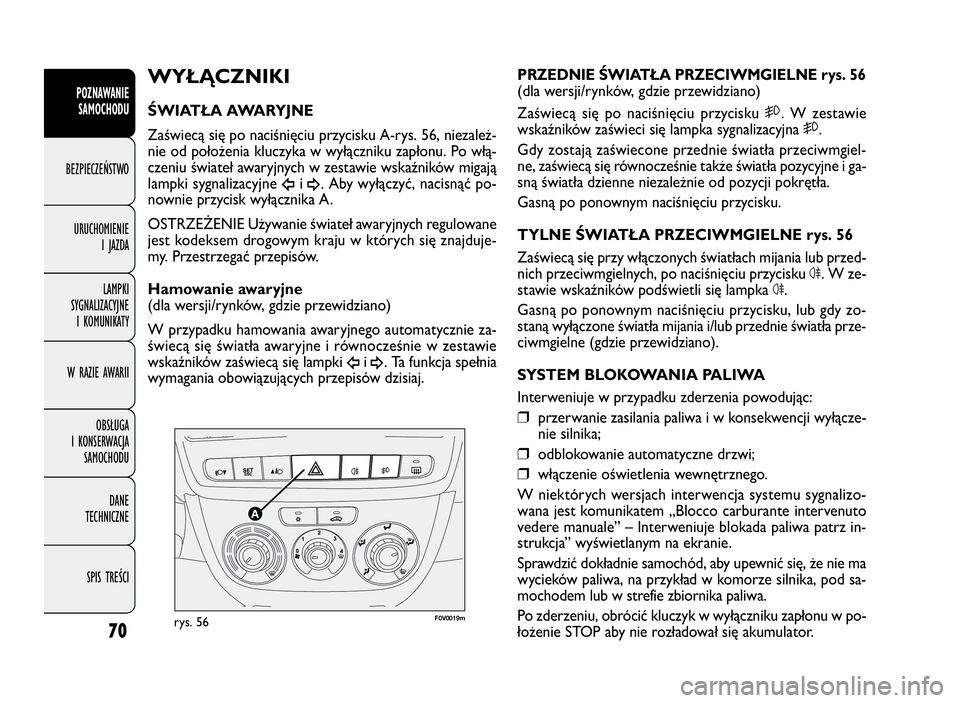 FIAT DOBLO COMBI 2010 Instrukcja obsługi (in Polish) F0V0019mrys. 56
PRZEDNIE ŚWIATŁA PRZECIWMGIELNE rys. 56
(dla wersji/rynków, gdzie przewidziano)
Zaświecą się po naciśnięciu przycisku 5. W zestawie
wskaźników zaświeci się lampka sygnaliza FIAT DOBLO COMBI 2010 Instrukcja obsługi (in Polish) F0V0019mrys. 56
PRZEDNIE ŚWIATŁA PRZECIWMGIELNE rys. 56
(dla wersji/rynków, gdzie przewidziano)
Zaświecą się po naciśnięciu przycisku 5. W zestawie
wskaźników zaświeci się lampka sygnaliza