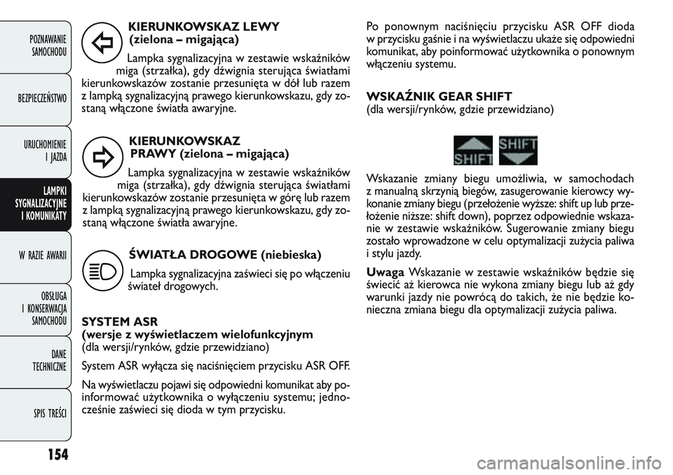 FIAT DOBLO COMBI 2011 Instrukcja obsługi (in Polish) KIERUNKOWSKAZ PRAWY (zielona – migająca)
Lampka sygnalizacyjna w zestawie wskaźników
miga (strzałka), gdy dźwignia sterująca światłami
kierunkowskazów zostanie przesunięta w górę lub raz FIAT DOBLO COMBI 2011 Instrukcja obsługi (in Polish) KIERUNKOWSKAZ PRAWY (zielona – migająca)
Lampka sygnalizacyjna w zestawie wskaźników
miga (strzałka), gdy dźwignia sterująca światłami
kierunkowskazów zostanie przesunięta w górę lub raz