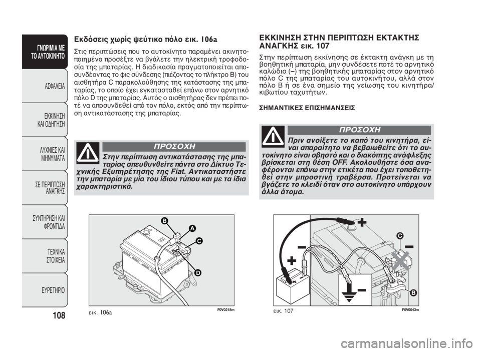 FIAT DOBLO COMBI 2010 ΒΙΒΛΙΟ ΧΡΗΣΗΣ ΚΑΙ ΣΥΝΤΗΡΗΣΗΣ (in Greek) F0V0043mεικ. 107
ΕΚΚΙΝΗΣΗ ΣΤΗΝ ΠΕΡΙΠΤΩΣΗ ΕΚΤΑΚΤΗΣ
ΑΝΑΓΚΗΣ εικ. 107
Στην περίπτωση εκκίνησης σε έκτακτη ανάγκη με τη
FIAT DOBLO COMBI 2010 ΒΙΒΛΙΟ ΧΡΗΣΗΣ ΚΑΙ ΣΥΝΤΗΡΗΣΗΣ (in Greek) F0V0043mεικ. 107
ΕΚΚΙΝΗΣΗ ΣΤΗΝ ΠΕΡΙΠΤΩΣΗ ΕΚΤΑΚΤΗΣ
ΑΝΑΓΚΗΣ εικ. 107
Στην περίπτωση εκκίνησης σε έκτακτη ανάγκη με τη