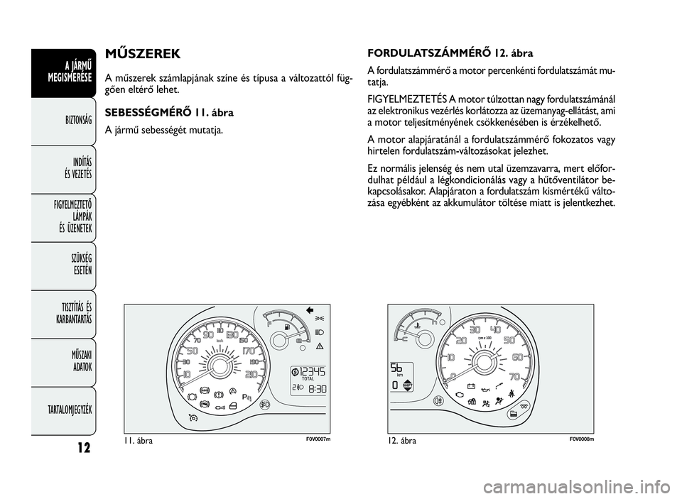 FIAT DOBLO COMBI 2009 Kezelési és karbantartási útmutató (in Hungarian) 12
A JÁRMŰ
MEGISMERÉSE
BIZTONSÁG
INDÍTÁS
ÉS VEZETÉS
FIGYELMEZTETŐ
LÁMPÁK
ÉS ÜZENETEK
SZÜKSÉG
ESETÉN
TISZTÍTÁS ÉS
KARBANTARTÁS
MŰSZAKI
ADATOK
TARTALOMJEGYZÉK
F0V0007m11. ábraF0V0 FIAT DOBLO COMBI 2009 Kezelési és karbantartási útmutató (in Hungarian) 12
A JÁRMŰ
MEGISMERÉSE
BIZTONSÁG
INDÍTÁS
ÉS VEZETÉS
FIGYELMEZTETŐ
LÁMPÁK
ÉS ÜZENETEK
SZÜKSÉG
ESETÉN
TISZTÍTÁS ÉS
KARBANTARTÁS
MŰSZAKI
ADATOK
TARTALOMJEGYZÉK
F0V0007m11. ábraF0V0