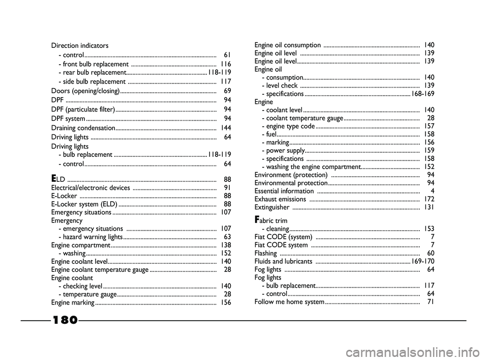 FIAT STRADA 2013  Owner handbook (in English) Direction indicators
- control ..................................................................................... 61
- front bulb replacement .......................................................