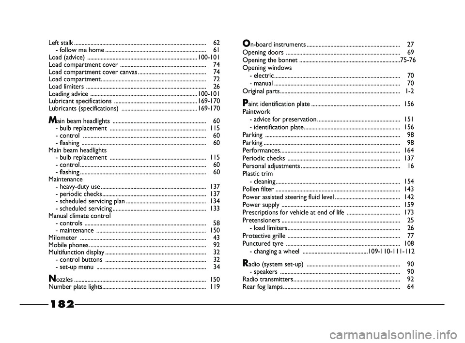 FIAT STRADA 2015 Owner handbook (in English)
Left stalk ........................................................................\
................. 62
- follow me home.................................................................... 61
Load FIAT STRADA 2015 Owner handbook (in English)
Left stalk ........................................................................\
................. 62
- follow me home.................................................................... 61
Load