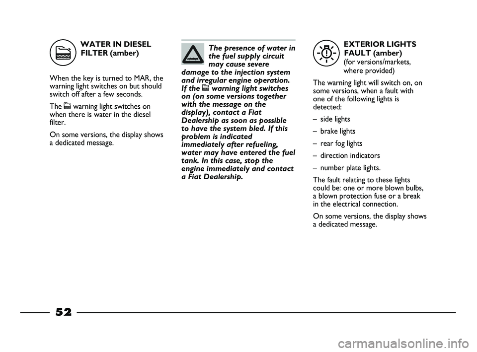 FIAT STRADA 2014  Owner handbook (in English) EXTERIOR LIGHTS
FAULT (amber)
(for versions/markets,
where provided)
The warning light will switch on, on
some versions, when a fault with
one of the following lights is
detected:
– side lights
– 