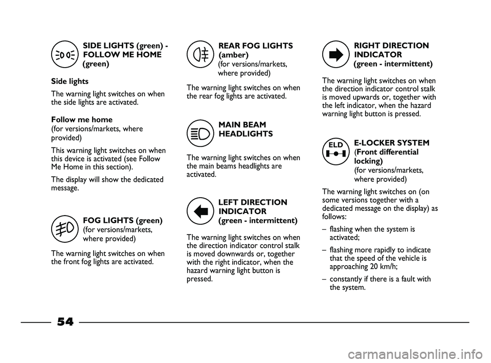 FIAT STRADA 2014  Owner handbook (in English) E-LOCKER SYSTEM
(Front differential
locking) 
(for versions/markets,
where provided)
The warning light switches on (on
some versions together with a
dedicated message on the display) as
follows:
– f