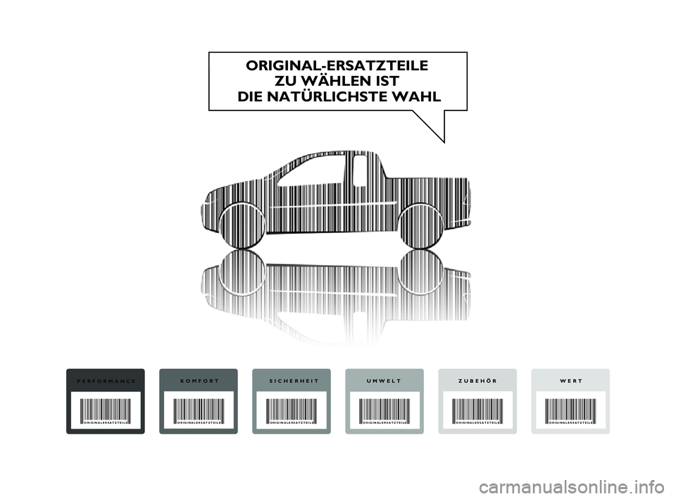 FIAT STRADA 2012  Betriebsanleitung (in German) ORIGINAL-ERSATZTEILE 
ZU WÄHLEN IST 
DIE NATÜRLICHSTE WAHL
PERFORMANCE
ORIGINALERSATZTEILE 
KOMFORT
ORIGINALERSATZTEILE 
SICHERHEIT
ORIGINALERSATZTEILE 
UMWELT
ORIGINALERSATZTEILE 
WERT
ORIGINALERSA