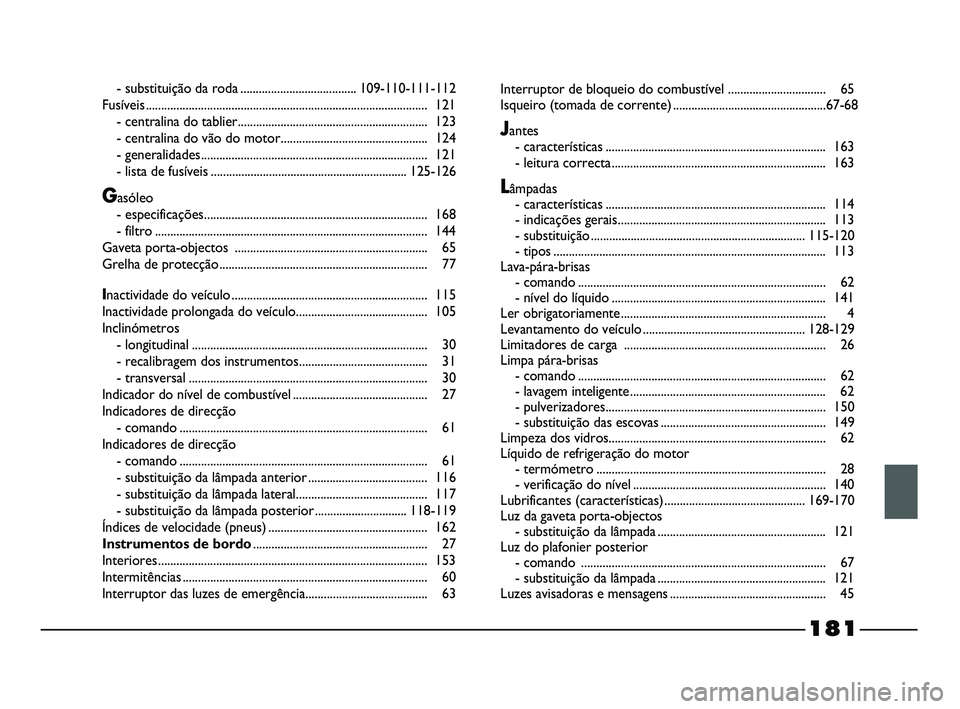 FIAT STRADA 2015 Manual de Uso e Manutenção (in Portuguese) - substituição da roda ......................................109-110-111-112
Fusíveis............................................................................................ 121
- centralina do FIAT STRADA 2015 Manual de Uso e Manutenção (in Portuguese) - substituição da roda ......................................109-110-111-112
Fusíveis............................................................................................ 121
- centralina do