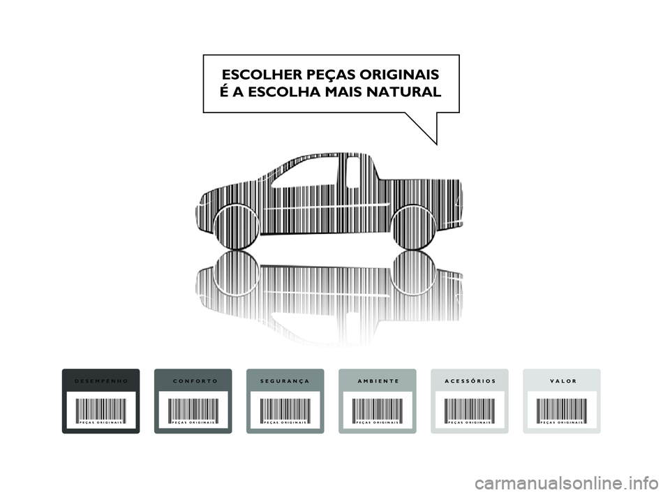 FIAT STRADA 2013  Manual de Uso e Manutenção (in Portuguese) ESCOLHER PEÇAS ORIGINAIS
É A ESCOLHA MAIS NATURAL
DESEMPENHO
PEÇAS ORIGINAIS
CONFORTO
PEÇAS ORIGINAIS
SEGURANÇA
PEÇAS ORIGINAIS
AMBIENTE
PEÇAS ORIGINAIS
VALOR
PEÇAS ORIGINAIS
ACESSÓRIOS
PEÇA