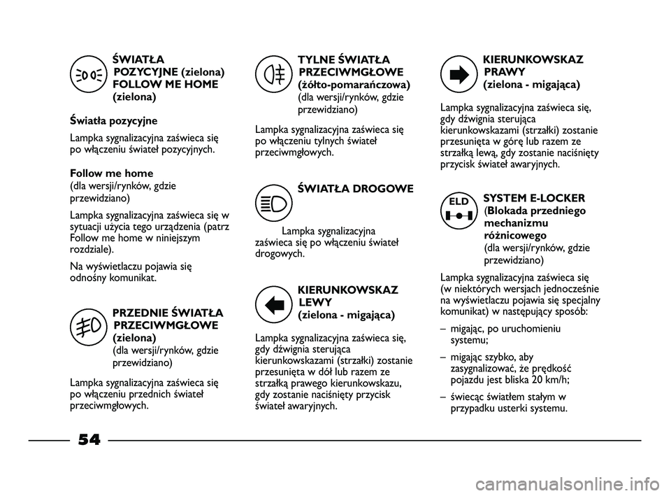 FIAT STRADA 2015 Instrukcja obsługi (in Polish) SYSTEM E-LOCKER
(Blokada przedniego
mechanizmu
różnicowego
(dla wersji/rynków, gdzie
przewidziano)
Lampka sygnalizacyjna zaświeca się
(w niektórych wersjach jednocześnie
na wyświetlaczu pojaw FIAT STRADA 2015 Instrukcja obsługi (in Polish) SYSTEM E-LOCKER
(Blokada przedniego
mechanizmu
różnicowego
(dla wersji/rynków, gdzie
przewidziano)
Lampka sygnalizacyjna zaświeca się
(w niektórych wersjach jednocześnie
na wyświetlaczu pojaw