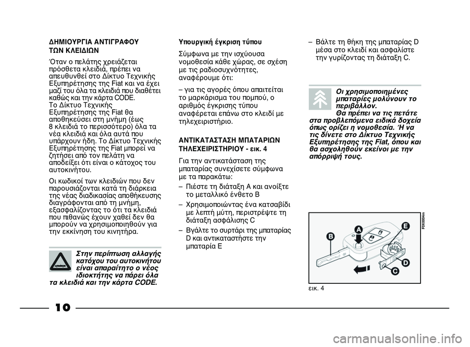 FIAT STRADA 2014 ΒΙΒΛΙΟ ΧΡΗΣΗΣ ΚΑΙ ΣΥΝΤΗΡΗΣΗΣ (in Greek) 10
ΔΗΜΙΟΥΡΓΙΑ ΑΝΤΙΓΡΑΦΟΥ
ΤΩΝ ΚΛΕΙΔΙΩΝ
Όταν ο πελάτης χρειάζεται
πρόσθετα κλειδιά, πρέπει να
απευθυνθεί στο Δ FIAT STRADA 2014 ΒΙΒΛΙΟ ΧΡΗΣΗΣ ΚΑΙ ΣΥΝΤΗΡΗΣΗΣ (in Greek) 10
ΔΗΜΙΟΥΡΓΙΑ ΑΝΤΙΓΡΑΦΟΥ
ΤΩΝ ΚΛΕΙΔΙΩΝ
Όταν ο πελάτης χρειάζεται
πρόσθετα κλειδιά, πρέπει να
απευθυνθεί στο Δ