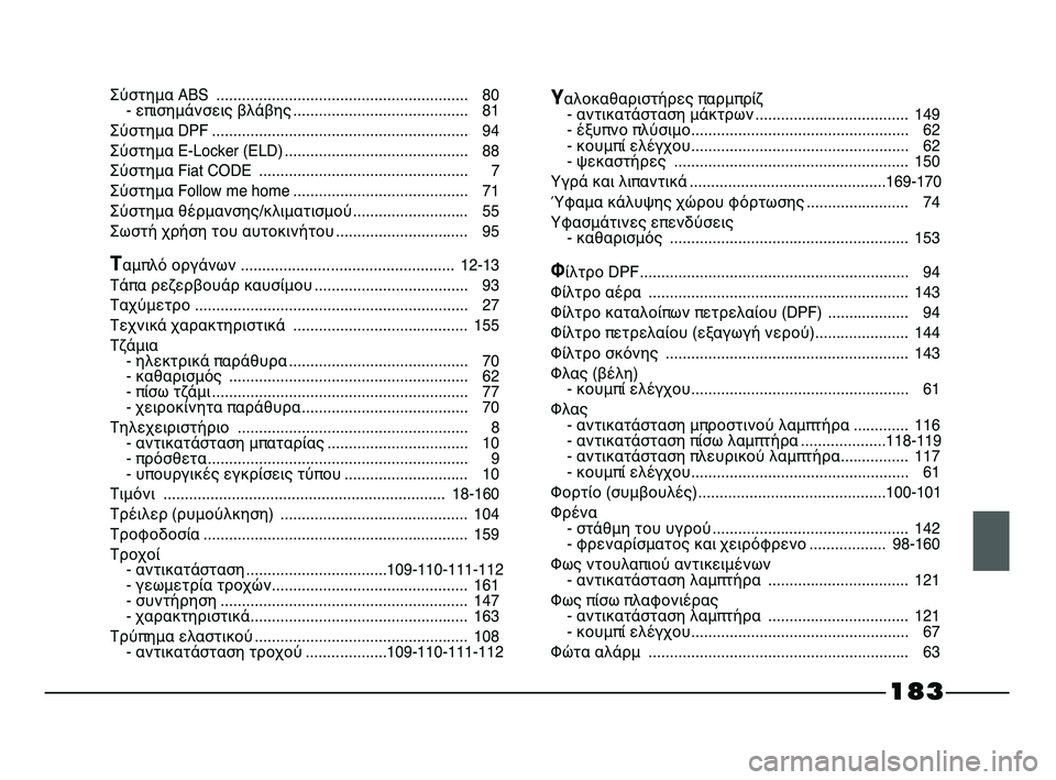 FIAT STRADA 2014 ΒΙΒΛΙΟ ΧΡΗΣΗΣ ΚΑΙ ΣΥΝΤΗΡΗΣΗΣ (in Greek) Σύστημα ABS ........................................................... 80
- επισημάνσεις βλάβης......................................... 81
Σύστημα DPF................ FIAT STRADA 2014 ΒΙΒΛΙΟ ΧΡΗΣΗΣ ΚΑΙ ΣΥΝΤΗΡΗΣΗΣ (in Greek) Σύστημα ABS ........................................................... 80
- επισημάνσεις βλάβης......................................... 81
Σύστημα DPF................