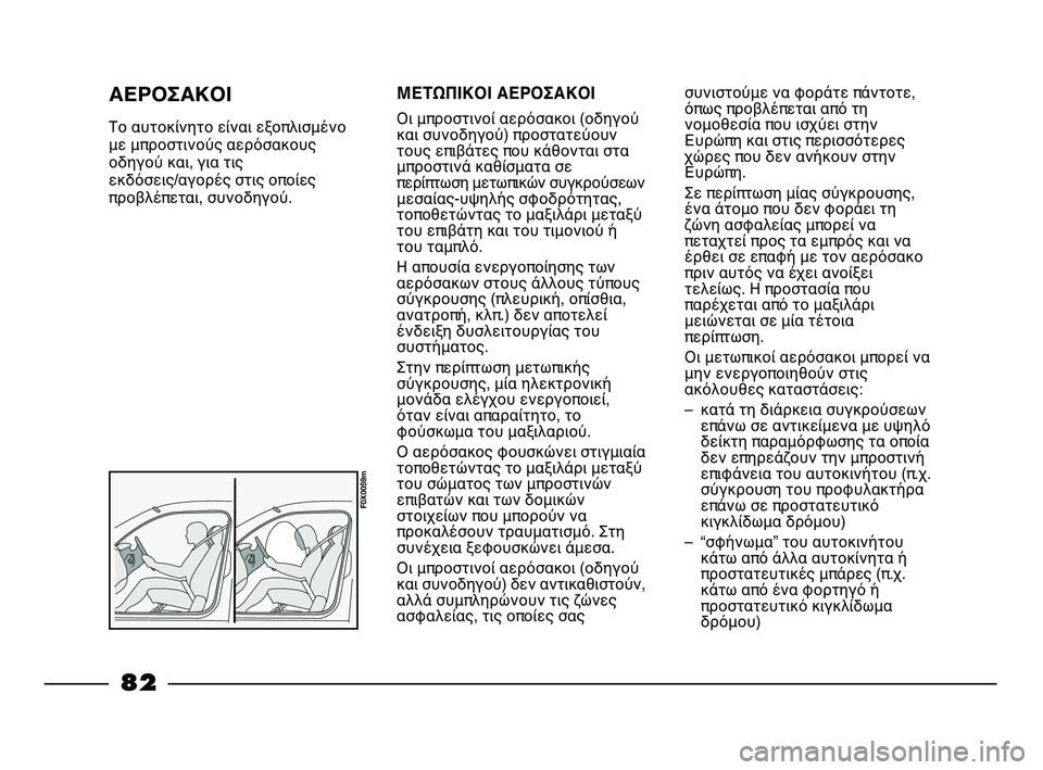 FIAT STRADA 2013 ΒΙΒΛΙΟ ΧΡΗΣΗΣ ΚΑΙ ΣΥΝΤΗΡΗΣΗΣ (in Greek) ΜΕΤΩΠΙΚΟΙ ΑΕΡΟΣΑΚΟΙ
Οι μπροστινοί αερόσακοι (οδηγού
και συνοδηγού) προστατεύουν
τους επιβάτες που κάθονται FIAT STRADA 2013 ΒΙΒΛΙΟ ΧΡΗΣΗΣ ΚΑΙ ΣΥΝΤΗΡΗΣΗΣ (in Greek) ΜΕΤΩΠΙΚΟΙ ΑΕΡΟΣΑΚΟΙ
Οι μπροστινοί αερόσακοι (οδηγού
και συνοδηγού) προστατεύουν
τους επιβάτες που κάθονται