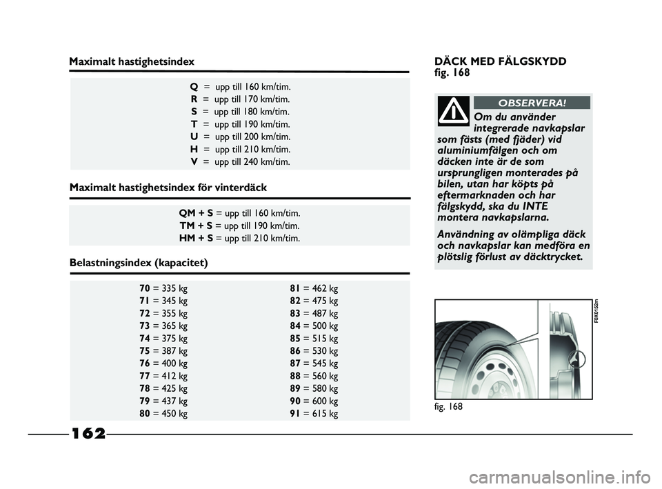 FIAT STRADA 2015 Drift- och underhållshandbok (in Swedish) fig. 168
F0X0152m
70= 335 kg 81= 462 kg
71= 345 kg 82= 475 kg
72= 355 kg 83= 487 kg
73= 365 kg 84= 500 kg
74= 375 kg 85= 515 kg
75= 387 kg 86= 530 kg
76= 400 kg 87= 545 kg
77= 412 kg 88= 560 kg FIAT STRADA 2015 Drift- och underhållshandbok (in Swedish) fig. 168
F0X0152m
70= 335 kg 81= 462 kg
71= 345 kg 82= 475 kg
72= 355 kg 83= 487 kg
73= 365 kg 84= 500 kg
74= 375 kg 85= 515 kg
75= 387 kg 86= 530 kg
76= 400 kg 87= 545 kg
77= 412 kg 88= 560 kg