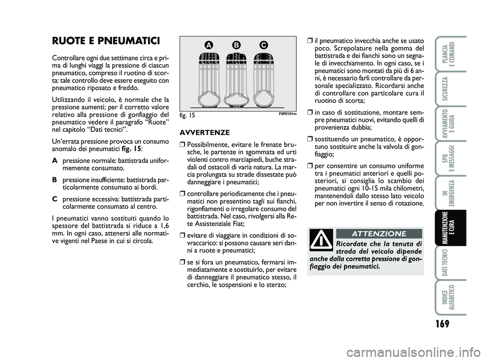 FIAT SCUDO 2013 Libretto Uso Manutenzione (in Italian) 169
SPIE
E MESSAGGI
DATI TECNICI
INDICE
ALFABETICO
PLANCIA
E COMANDI
SICUREZZA
AVVIAMENTO
E GUIDA
IN
EMERGENZA
MANUTENZIONE
E CURA
RUOTE E PNEUMATICI
Controllare ogni due settimane circa e pri-
m FIAT SCUDO 2013 Libretto Uso Manutenzione (in Italian) 169
SPIE
E MESSAGGI
DATI TECNICI
INDICE
ALFABETICO
PLANCIA
E COMANDI
SICUREZZA
AVVIAMENTO
E GUIDA
IN
EMERGENZA
MANUTENZIONE
E CURA
RUOTE E PNEUMATICI
Controllare ogni due settimane circa e pri-
m