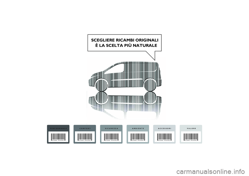 FIAT SCUDO 2014  Libretto Uso Manutenzione (in Italian) SCEGLIERE RICAMBI ORIGINALI
È LA SCELTA PIÙ NATURALE
PERFORMANCERICAMBI ORIGINALI
COMFORTRICAMBI ORIGINALI
SICUREZZARICAMBI ORIGINALI
AMBIENTERICAMBI ORIGINALI
VALORERICAMBI ORIGINALI
ACCESSORIRICAM