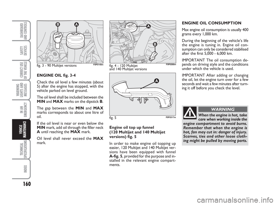 FIAT SCUDO 2010 Owner handbook (in English) Engine oil top up funnel
(120 Multijet and 140 Multijet
versions) fig. 5
In order to make engine oil topping up
easier, 120 Multijet and 140 Multijet ver-
sions have been equipped with funnel
A-fig. FIAT SCUDO 2010 Owner handbook (in English) Engine oil top up funnel
(120 Multijet and 140 Multijet
versions) fig. 5
In order to make engine oil topping up
easier, 120 Multijet and 140 Multijet ver-
sions have been equipped with funnel
A-fig.