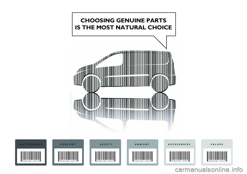 FIAT SCUDO 2012  Owner handbook (in English) CHOOSING GENUINE PARTS
IS THE MOST NATURAL CHOICE
PERFORMANCE
GENUINE PARTS
COMFORT
GENUINE PARTS
 SAFETY
GENUINE PARTS
AMBIENT
GENUINE PARTS
VALUES
GENUINE PARTS
ACCESSORIES
GENUINE PARTS 