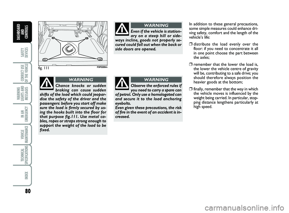 FIAT SCUDO 2013 Owner handbook (in English) 80
SAFETY
DEVICES
CORRECT USE
OF THE
VEHICLE
WARNING
LIGHTS AND
MESSAGES
IN AN
EMERGENCY
VEHICLE
MAINTENANCE
TECHNICAL
SPECIFICATIONS
INDEX
DASHBOARD
AND
CONTROLS
fig. 111F0P0289m
Chance knocks or s FIAT SCUDO 2013 Owner handbook (in English) 80
SAFETY
DEVICES
CORRECT USE
OF THE
VEHICLE
WARNING
LIGHTS AND
MESSAGES
IN AN
EMERGENCY
VEHICLE
MAINTENANCE
TECHNICAL
SPECIFICATIONS
INDEX
DASHBOARD
AND
CONTROLS
fig. 111F0P0289m
Chance knocks or s