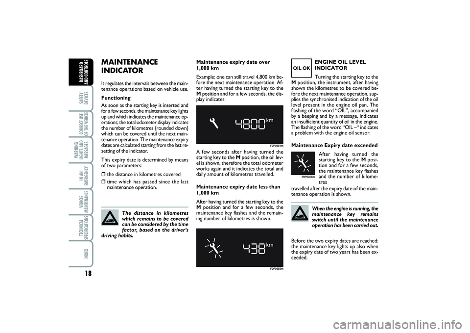 FIAT SCUDO 2015  Owner handbook (in English) 18SAFETY
DEVICESCORRECT USE
OF THE VEHICLE 
WARNING
LIGHTS AND
MESSAGESIN AN
EMERGENCYVEHICLE
MAINTENANCETECHNICAL
SPECIFICATIONSINDEXDASHBOARD
AND CONTROLS
MAINTENANCE
INDICATORIt regulates the inter