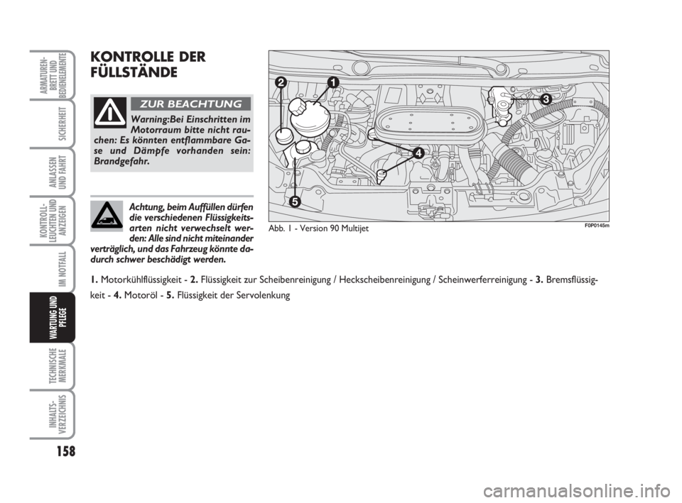 FIAT SCUDO 2010 Betriebsanleitung (in German) 158
KONTROLL-
LEUCHTEN UND
ANZEIGEN
TECHNISCHE
MERKMALE
INHALTS-
VERZEICHNIS
ARMATUREN-
BRETT UND
BEDIENELEMENTE
SICHERHEIT
ANLASSEN
UND FAHRT
IM NOTFALL
WARTUNG UND
PFLEGE
KONTROLLE DER
FÜLLSTÄNDE
FIAT SCUDO 2010 Betriebsanleitung (in German) 158
KONTROLL-
LEUCHTEN UND
ANZEIGEN
TECHNISCHE
MERKMALE
INHALTS-
VERZEICHNIS
ARMATUREN-
BRETT UND
BEDIENELEMENTE
SICHERHEIT
ANLASSEN
UND FAHRT
IM NOTFALL
WARTUNG UND
PFLEGE
KONTROLLE DER
FÜLLSTÄNDE