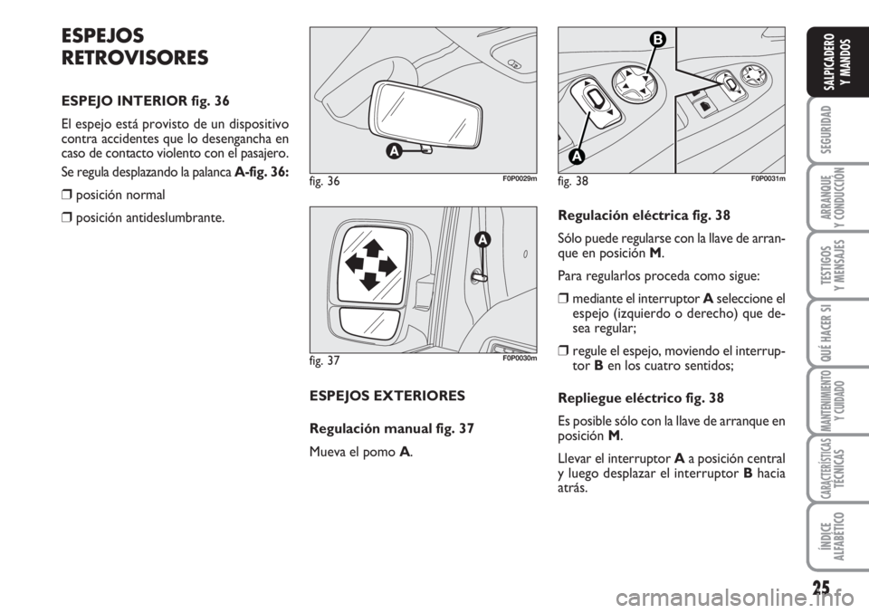 FIAT SCUDO 2011 Manual de Empleo y Cuidado (in Spanish) 25
SEGURIDAD
ARRANQUE
Y CONDUCCIÓN
TESTIGOS
Y MENSAJES
QUÉ HACER SI
MANTENIMIENTO
Y CUIDADO
CARACTERÍSTICASTÉCNICAS
ÍNDICE
ALFABÉTICO
SALPICADERO
Y MANDOS
ESPEJOS
RETROVISORES
ESPEJO INTERIOR fi FIAT SCUDO 2011 Manual de Empleo y Cuidado (in Spanish) 25
SEGURIDAD
ARRANQUE
Y CONDUCCIÓN
TESTIGOS
Y MENSAJES
QUÉ HACER SI
MANTENIMIENTO
Y CUIDADO
CARACTERÍSTICASTÉCNICAS
ÍNDICE
ALFABÉTICO
SALPICADERO
Y MANDOS
ESPEJOS
RETROVISORES
ESPEJO INTERIOR fi