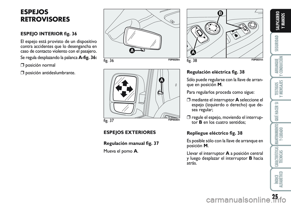 FIAT SCUDO 2012 Manual de Empleo y Cuidado (in Spanish) 25
SEGURIDAD
ARRANQUE
Y CONDUCCIÓN
TESTIGOS
Y MENSAJES
QUÉ HACER SI
MANTENIMIENTO
Y CUIDADO
CARACTERÍSTICASTÉCNICAS
ÍNDICE
ALFABÉTICO
SALPICADERO
Y MANDOS
ESPEJOS
RETROVISORES
ESPEJO INTERIOR fi FIAT SCUDO 2012 Manual de Empleo y Cuidado (in Spanish) 25
SEGURIDAD
ARRANQUE
Y CONDUCCIÓN
TESTIGOS
Y MENSAJES
QUÉ HACER SI
MANTENIMIENTO
Y CUIDADO
CARACTERÍSTICASTÉCNICAS
ÍNDICE
ALFABÉTICO
SALPICADERO
Y MANDOS
ESPEJOS
RETROVISORES
ESPEJO INTERIOR fi