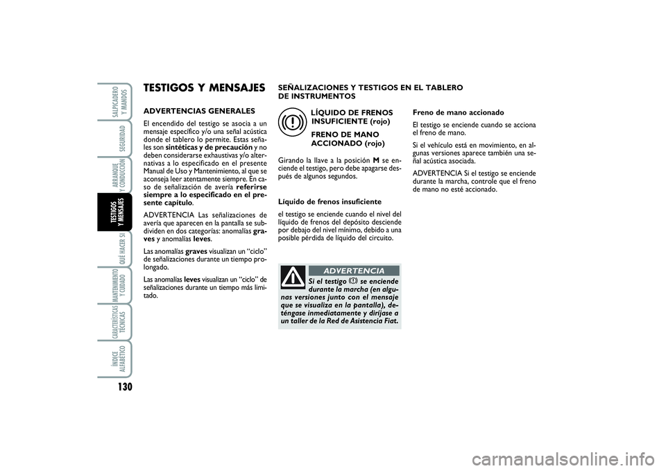 FIAT SCUDO 2016 Manual de Empleo y Cuidado (in Spanish) 130SEGURIDADARRANQUE
Y CONDUCCIÓNQUÉ HACER SIMANTENIMIENTO
Y CUIDADOCARACTERÍSTICASTÉCNICASÍNDICE
ALFABÉTICOSALPICADERO
Y MANDOSTESTIGOS
Y MENSAJES
TESTIGOS Y MENSAJESADVERTENCIAS GENERALES
FIAT SCUDO 2016 Manual de Empleo y Cuidado (in Spanish) 130SEGURIDADARRANQUE
Y CONDUCCIÓNQUÉ HACER SIMANTENIMIENTO
Y CUIDADOCARACTERÍSTICASTÉCNICASÍNDICE
ALFABÉTICOSALPICADERO
Y MANDOSTESTIGOS
Y MENSAJES
TESTIGOS Y MENSAJESADVERTENCIAS GENERALES