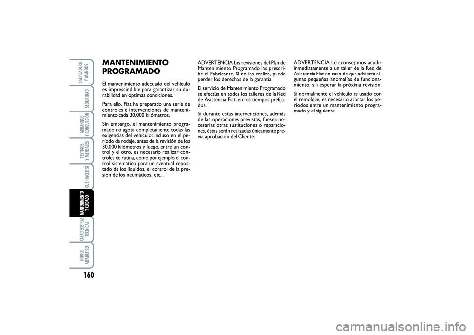 FIAT SCUDO 2016 Manual de Empleo y Cuidado (in Spanish) 160SEGURIDADARRANQUE
Y CONDUCCIÓNTESTIGOS
Y MENSAJESCARACTERÍSTICASTÉCNICASÍNDICE
ALFABÉTICOSALPICADERO
Y MANDOS
QUÉ HACER SIMANTENIMIENTO
Y CUIDADO
ADVERTENCIA Las revisiones del Plan de
Ma FIAT SCUDO 2016 Manual de Empleo y Cuidado (in Spanish) 160SEGURIDADARRANQUE
Y CONDUCCIÓNTESTIGOS
Y MENSAJESCARACTERÍSTICASTÉCNICASÍNDICE
ALFABÉTICOSALPICADERO
Y MANDOS
QUÉ HACER SIMANTENIMIENTO
Y CUIDADO
ADVERTENCIA Las revisiones del Plan de
Ma