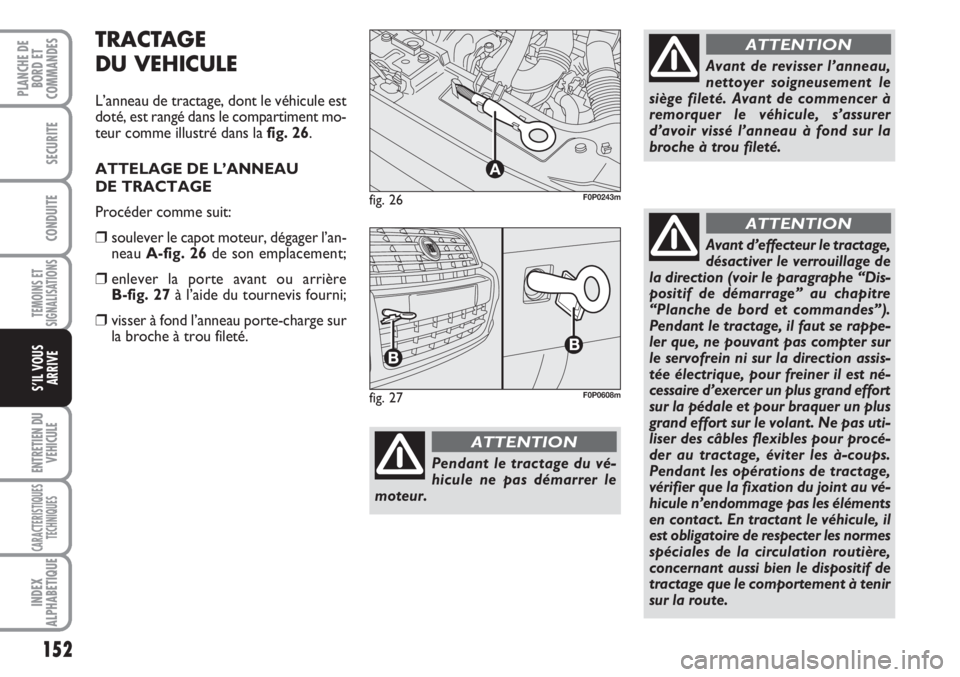 FIAT SCUDO 2011 Notice dentretien (in French) 152
TEMOINS ET
SIGNALISATIONS
ENTRETIEN DU
VEHICULE
CARACTERISTIQUES
TECHNIQUES
INDEX
ALPHABETIQUE
PLANCHE DE
BORD ET
COMMANDES
SECURITE
CONDUITE
S’IL VOUS
ARRIVE
fig. 26
A
F0P0243m
Pendant le tract FIAT SCUDO 2011 Notice dentretien (in French) 152
TEMOINS ET
SIGNALISATIONS
ENTRETIEN DU
VEHICULE
CARACTERISTIQUES
TECHNIQUES
INDEX
ALPHABETIQUE
PLANCHE DE
BORD ET
COMMANDES
SECURITE
CONDUITE
S’IL VOUS
ARRIVE
fig. 26
A
F0P0243m
Pendant le tract