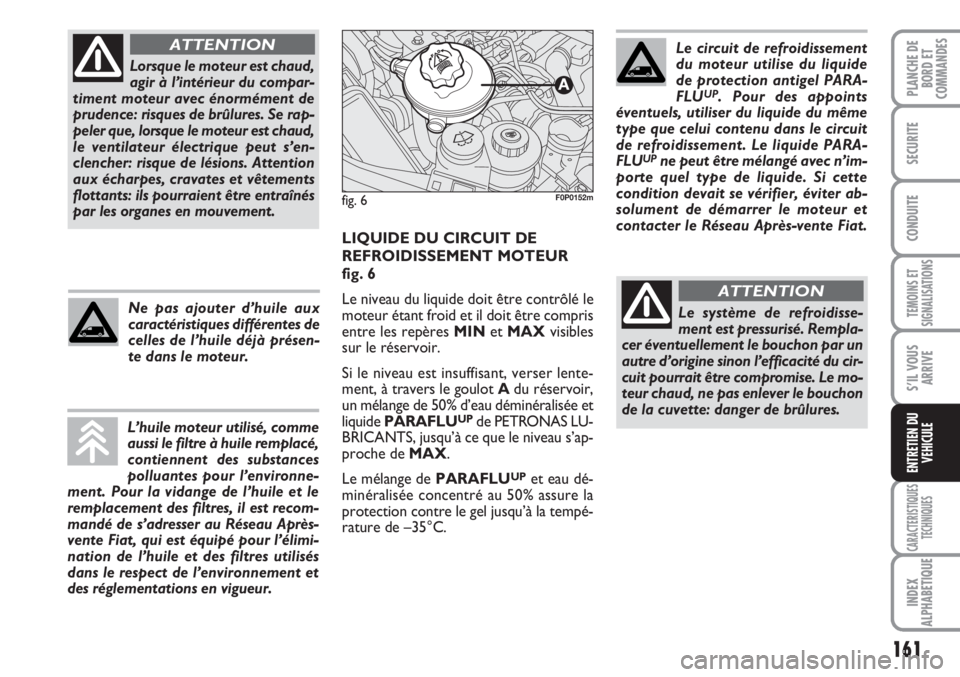 FIAT SCUDO 2011 Notice dentretien (in French) 161
TEMOINS ET
SIGNALISATIONS
CARACTERISTIQUES
TECHNIQUES
INDEX
ALPHABETIQUE
PLANCHE DE
BORD ET
COMMANDES
SECURITE
CONDUITE
S’IL VOUS
ARRIVE
ENTRETIEN DU
VEHICULE
Lorsque le moteur est chaud,
agir FIAT SCUDO 2011 Notice dentretien (in French) 161
TEMOINS ET
SIGNALISATIONS
CARACTERISTIQUES
TECHNIQUES
INDEX
ALPHABETIQUE
PLANCHE DE
BORD ET
COMMANDES
SECURITE
CONDUITE
S’IL VOUS
ARRIVE
ENTRETIEN DU
VEHICULE
Lorsque le moteur est chaud,
agir