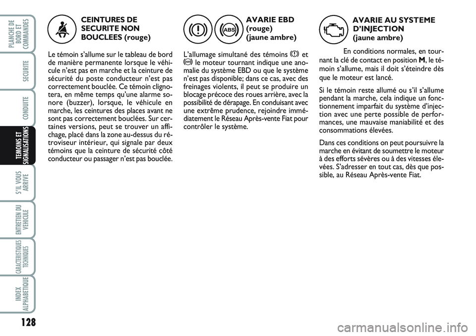 FIAT SCUDO 2012  Notice dentretien (in French) 128
S’IL VOUS
ARRIVE
ENTRETIEN DU
VEHICULE
CARACTERISTIQUES
TECHNIQUES
INDEX
ALPHABETIQUE
PLANCHE DE
BORD ET
COMMANDES
SECURITE
CONDUITE
TEMOINS ET
SIGNALISATIONS
AVARIE EBD
(rouge) 
(jaune ambre)
L