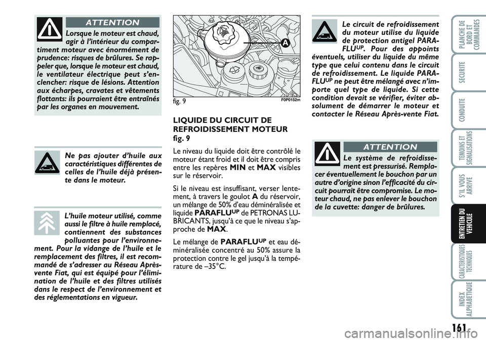 FIAT SCUDO 2012 Notice dentretien (in French) 161
TEMOINS ET
SIGNALISATIONS
CARACTERISTIQUES
TECHNIQUES
INDEX
ALPHABETIQUE
PLANCHE DE
BORD ET
COMMANDES
SECURITE
CONDUITE
S’IL VOUS
ARRIVE
ENTRETIEN DU
VEHICULE
Lorsque le moteur est chaud,
agir FIAT SCUDO 2012 Notice dentretien (in French) 161
TEMOINS ET
SIGNALISATIONS
CARACTERISTIQUES
TECHNIQUES
INDEX
ALPHABETIQUE
PLANCHE DE
BORD ET
COMMANDES
SECURITE
CONDUITE
S’IL VOUS
ARRIVE
ENTRETIEN DU
VEHICULE
Lorsque le moteur est chaud,
agir