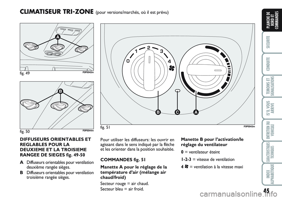 FIAT SCUDO 2012 Notice dentretien (in French) 45
SECURITE
CONDUITE
TEMOINS ETSIGNALISATIONS
IS’IL VOUS
ARRIVE
ENTRETIEN DU
VEHICULE
CARACTERISTIQUES
TECHNIQUES
INDEX
ALPHABETIQUE
PLANCHE DE
BORD ET
COMMANDES
Pour utiliser les diffuseurs: les ou FIAT SCUDO 2012 Notice dentretien (in French) 45
SECURITE
CONDUITE
TEMOINS ETSIGNALISATIONS
IS’IL VOUS
ARRIVE
ENTRETIEN DU
VEHICULE
CARACTERISTIQUES
TECHNIQUES
INDEX
ALPHABETIQUE
PLANCHE DE
BORD ET
COMMANDES
Pour utiliser les diffuseurs: les ou