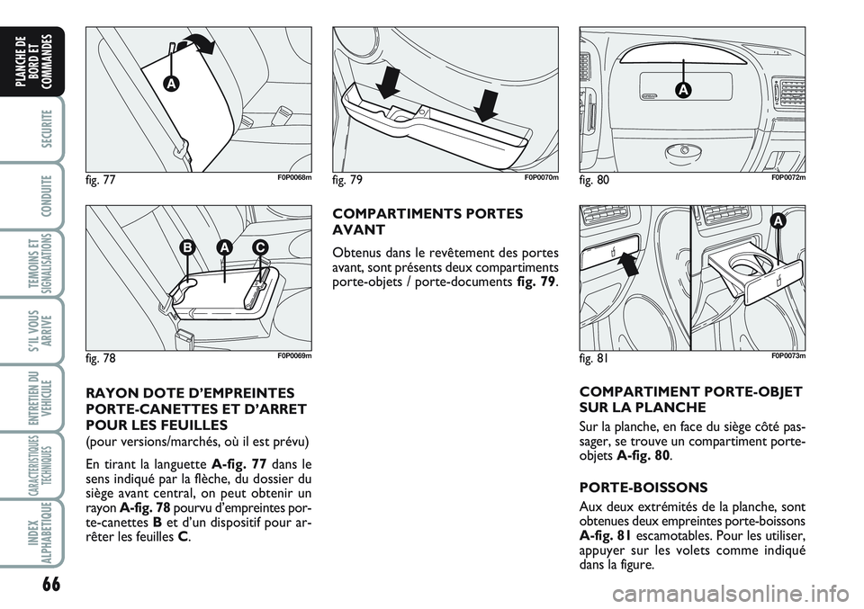 FIAT SCUDO 2012 Notice dentretien (in French) 66
SECURITE
CONDUITE
TEMOINS ETSIGNALISATIONS
S’IL VOUS
ARRIVE
ENTRETIEN DU
VEHICULE
CARACTERISTIQUES
TECHNIQUES
INDEX
ALPHABETIQUE
PLANCHE DE
BORD ET
COMMANDES
COMPARTIMENTS PORTES
AVANT
Obtenus da FIAT SCUDO 2012 Notice dentretien (in French) 66
SECURITE
CONDUITE
TEMOINS ETSIGNALISATIONS
S’IL VOUS
ARRIVE
ENTRETIEN DU
VEHICULE
CARACTERISTIQUES
TECHNIQUES
INDEX
ALPHABETIQUE
PLANCHE DE
BORD ET
COMMANDES
COMPARTIMENTS PORTES
AVANT
Obtenus da