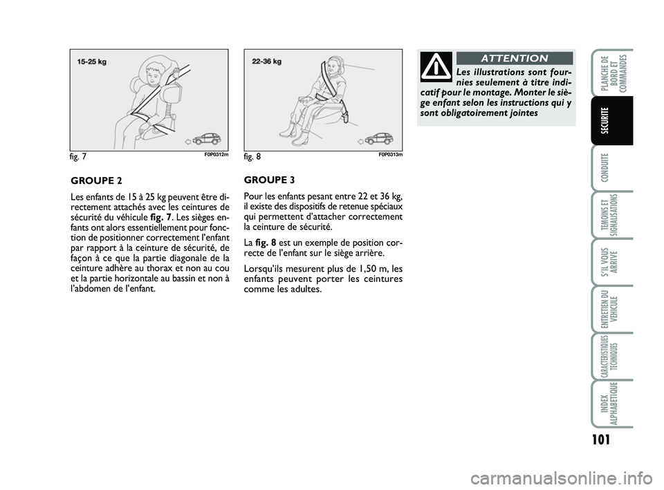 FIAT SCUDO 2013 Notice dentretien (in French) 101
CONDUITE
TEMOINS ET
SIGNALISATIONS
S’IL VOUS
ARRIVE
ENTRETIEN DU
VEHICULE
CARACTERISTIQUES
TECHNIQUES
INDEX
ALPHABETIQUE
PLANCHE DE
BORD ET
COMMANDES
SECURITE
fig. 7F0P0312m
GROUPE 2
Les enfants FIAT SCUDO 2013 Notice dentretien (in French) 101
CONDUITE
TEMOINS ET
SIGNALISATIONS
S’IL VOUS
ARRIVE
ENTRETIEN DU
VEHICULE
CARACTERISTIQUES
TECHNIQUES
INDEX
ALPHABETIQUE
PLANCHE DE
BORD ET
COMMANDES
SECURITE
fig. 7F0P0312m
GROUPE 2
Les enfants