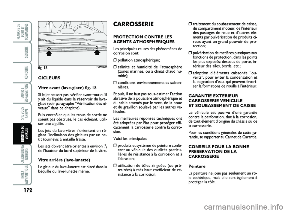 FIAT SCUDO 2013 Notice dentretien (in French) 172
TEMOINS ET
SIGNALISATIONS
CARACTERISTIQUES
TECHNIQUES
INDEX
ALPHABETIQUE
PLANCHE DE
BORD ET
COMMANDES
SECURITE
CONDUITE
S’IL VOUS
ARRIVE
ENTRETIEN DU
VEHICULE
❒traitement du soubassement de ca FIAT SCUDO 2013 Notice dentretien (in French) 172
TEMOINS ET
SIGNALISATIONS
CARACTERISTIQUES
TECHNIQUES
INDEX
ALPHABETIQUE
PLANCHE DE
BORD ET
COMMANDES
SECURITE
CONDUITE
S’IL VOUS
ARRIVE
ENTRETIEN DU
VEHICULE
❒traitement du soubassement de ca