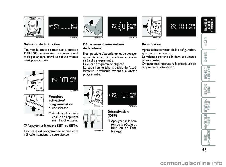 FIAT SCUDO 2013 Notice dentretien (in French) 55
SECURITE
CONDUITE
TEMOINS ETSIGNALISATIONS
IS’IL VOUS
ARRIVE
ENTRETIEN DU
VEHICULE
CARACTERISTIQUES
TECHNIQUES
INDEX
ALPHABETIQUE
PLANCHE DE
BORD ET
COMMANDES
Sélection de la fonction
Tourner le FIAT SCUDO 2013 Notice dentretien (in French) 55
SECURITE
CONDUITE
TEMOINS ETSIGNALISATIONS
IS’IL VOUS
ARRIVE
ENTRETIEN DU
VEHICULE
CARACTERISTIQUES
TECHNIQUES
INDEX
ALPHABETIQUE
PLANCHE DE
BORD ET
COMMANDES
Sélection de la fonction
Tourner le