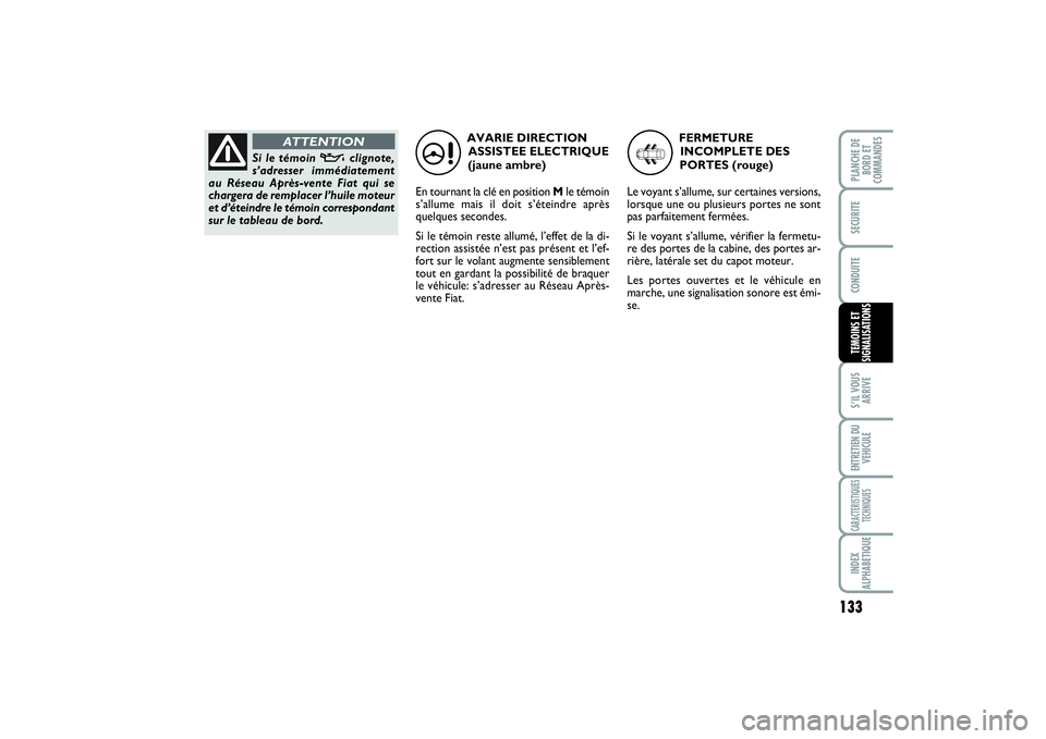 FIAT SCUDO 2014 Notice dentretien (in French) 133
S’IL VOUS
ARRIVEENTRETIEN DU
VEHICULECARACTERISTIQUES
TECHNIQUESINDEX
ALPHABETIQUEPLANCHE DE
BORD ET
COMMANDESSECURITECONDUITETEMOINS ET
SIGNALISATIONS
AVARIE DIRECTION
ASSISTEE ELECTRIQUE
(jau FIAT SCUDO 2014 Notice dentretien (in French) 133
S’IL VOUS
ARRIVEENTRETIEN DU
VEHICULECARACTERISTIQUES
TECHNIQUESINDEX
ALPHABETIQUEPLANCHE DE
BORD ET
COMMANDESSECURITECONDUITETEMOINS ET
SIGNALISATIONS
AVARIE DIRECTION
ASSISTEE ELECTRIQUE
(jau