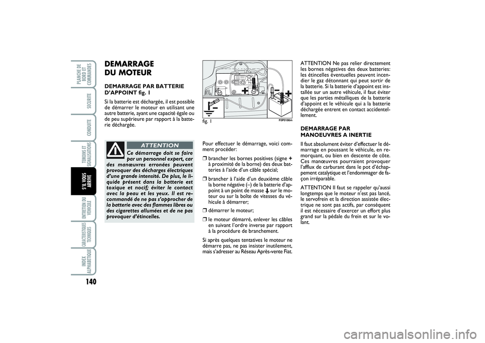 FIAT SCUDO 2014 Notice dentretien (in French) 140TEMOINS ET
SIGNALISATIONSENTRETIEN DU
VEHICULECARACTERISTIQUES
TECHNIQUESINDEX
ALPHABETIQUEPLANCHE DE
BORD ET
COMMANDES
SECURITECONDUITES’IL VOUS
ARRIVE
DEMARRAGE
DU MOTEURDEMARRAGE PAR BATTERIE FIAT SCUDO 2014 Notice dentretien (in French) 140TEMOINS ET
SIGNALISATIONSENTRETIEN DU
VEHICULECARACTERISTIQUES
TECHNIQUESINDEX
ALPHABETIQUEPLANCHE DE
BORD ET
COMMANDES
SECURITECONDUITES’IL VOUS
ARRIVE
DEMARRAGE
DU MOTEURDEMARRAGE PAR BATTERIE