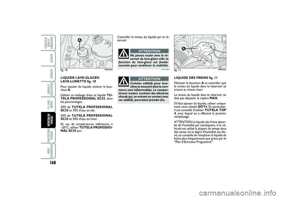 FIAT SCUDO 2014 Notice dentretien (in French) 168TEMOINS ET
SIGNALISATIONSCARACTERISTIQUES
TECHNIQUESINDEX
ALPHABETIQUEPLANCHE DE
BORD ET
COMMANDES
SECURITECONDUITES’IL VOUS
ARRIVEENTRETIEN DU
VEHICULE
LIQUIDE DES FREINS fig. 11
Dévisser le bo FIAT SCUDO 2014 Notice dentretien (in French) 168TEMOINS ET
SIGNALISATIONSCARACTERISTIQUES
TECHNIQUESINDEX
ALPHABETIQUEPLANCHE DE
BORD ET
COMMANDES
SECURITECONDUITES’IL VOUS
ARRIVEENTRETIEN DU
VEHICULE
LIQUIDE DES FREINS fig. 11
Dévisser le bo