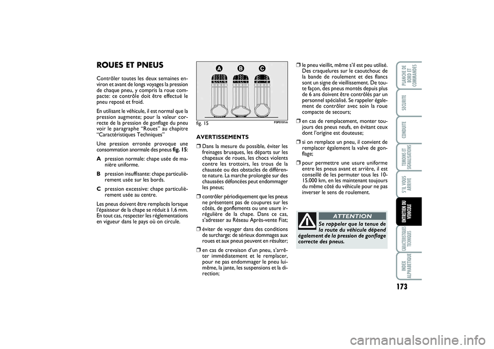 FIAT SCUDO 2014 Notice dentretien (in French) 173
TEMOINS ET
SIGNALISATIONSCARACTERISTIQUES
TECHNIQUESINDEX
ALPHABETIQUEPLANCHE DE
BORD ET
COMMANDESSECURITECONDUITES’IL VOUS
ARRIVEENTRETIEN DU
VEHICULE
ROUES ET PNEUSContrôler toutes les deux s FIAT SCUDO 2014 Notice dentretien (in French) 173
TEMOINS ET
SIGNALISATIONSCARACTERISTIQUES
TECHNIQUESINDEX
ALPHABETIQUEPLANCHE DE
BORD ET
COMMANDESSECURITECONDUITES’IL VOUS
ARRIVEENTRETIEN DU
VEHICULE
ROUES ET PNEUSContrôler toutes les deux s
