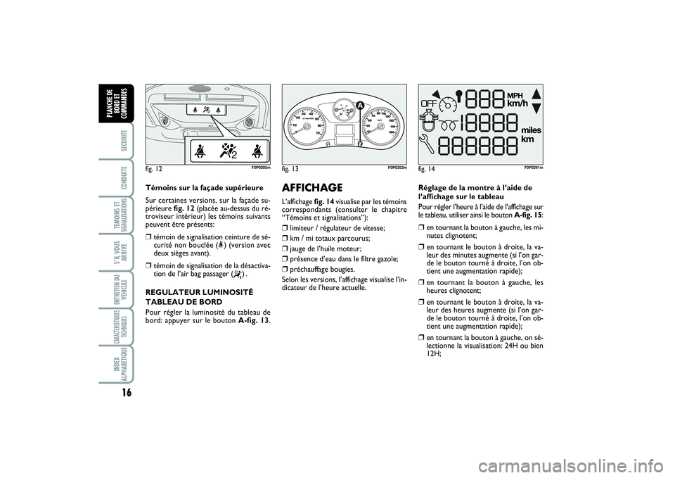 FIAT SCUDO 2014 Notice dentretien (in French) 16SECURITECONDUITETEMOINS ETSIGNALISATIONSS’IL VOUS
ARRIVEENTRETIEN DU
VEHICULECARACTERISTIQUES
TECHNIQUESINDEX
ALPHABETIQUEPLANCHE DE
BORD ET
COMMANDES
AFFICHAGE L’affichage fig. 14visualise par FIAT SCUDO 2014 Notice dentretien (in French) 16SECURITECONDUITETEMOINS ETSIGNALISATIONSS’IL VOUS
ARRIVEENTRETIEN DU
VEHICULECARACTERISTIQUES
TECHNIQUESINDEX
ALPHABETIQUEPLANCHE DE
BORD ET
COMMANDES
AFFICHAGE L’affichage fig. 14visualise par
