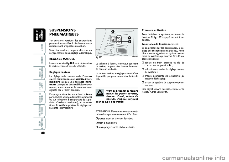 FIAT SCUDO 2014 Notice dentretien (in French) 80SECURITECONDUITETEMOINS ETSIGNALISATIONSS’IL VOUS
ARRIVEENTRETIEN DU
VEHICULECARACTERISTIQUES
TECHNIQUESINDEX
ALPHABETIQUEPLANCHE DE
BORD ET
COMMANDES
SUSPENSIONS
PNEUMATIQUESSur certaines version FIAT SCUDO 2014 Notice dentretien (in French) 80SECURITECONDUITETEMOINS ETSIGNALISATIONSS’IL VOUS
ARRIVEENTRETIEN DU
VEHICULECARACTERISTIQUES
TECHNIQUESINDEX
ALPHABETIQUEPLANCHE DE
BORD ET
COMMANDES
SUSPENSIONS
PNEUMATIQUESSur certaines version