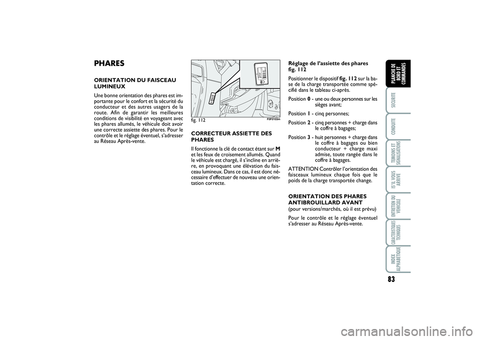 FIAT SCUDO 2014 Notice dentretien (in French) 83
SECURITECONDUITETEMOINS ETSIGNALISATIONSIS’IL VOUS
ARRIVEENTRETIEN DU
VEHICULECARACTERISTIQUES
TECHNIQUESINDEX
ALPHABETIQUEPLANCHE DE
BORD ET
COMMANDES
PHARESORIENTATION DU FAISCEAU
LUMINEUX
Une FIAT SCUDO 2014 Notice dentretien (in French) 83
SECURITECONDUITETEMOINS ETSIGNALISATIONSIS’IL VOUS
ARRIVEENTRETIEN DU
VEHICULECARACTERISTIQUES
TECHNIQUESINDEX
ALPHABETIQUEPLANCHE DE
BORD ET
COMMANDES
PHARESORIENTATION DU FAISCEAU
LUMINEUX
Une
